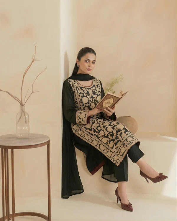 Black 3pcs Embroidery