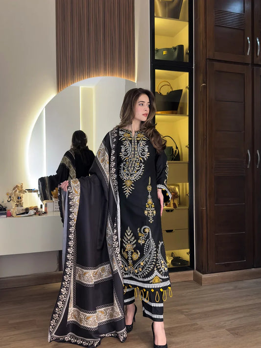 Black 3Pcs Embroidery
