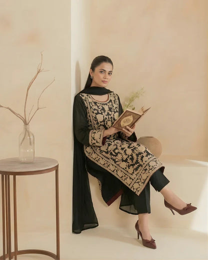 Black 3pcs Embroidery