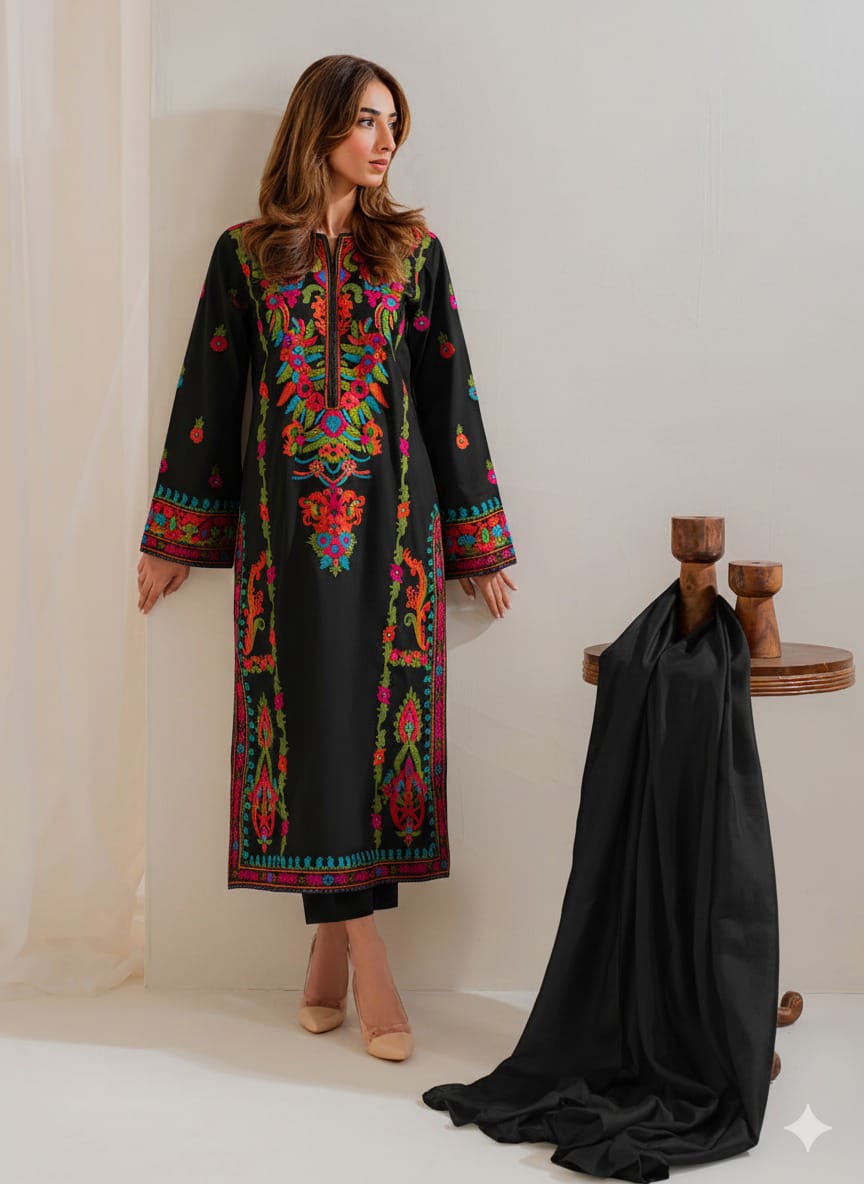 Ayzaa Black 3Pcs Embroidery