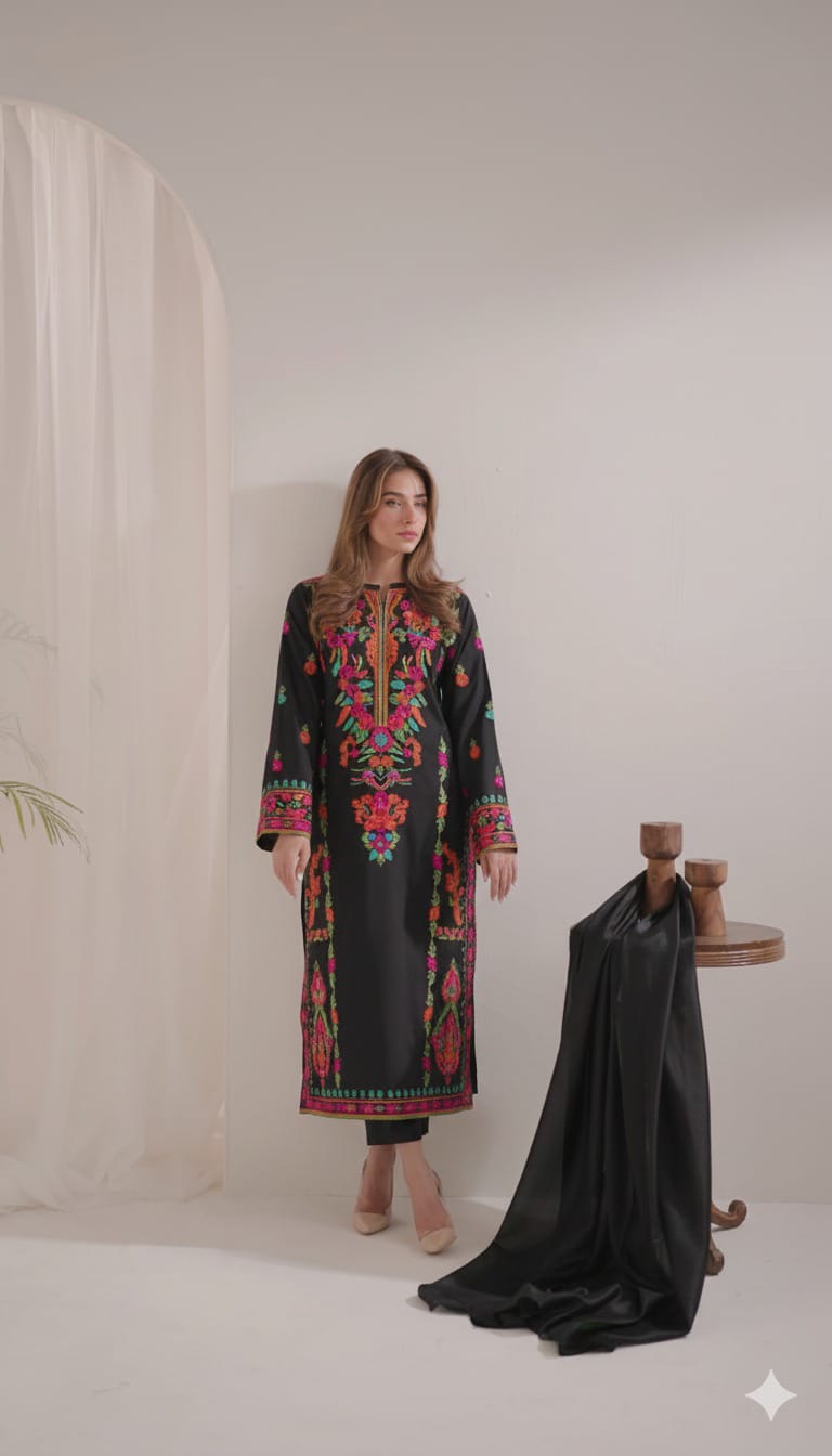 Ayzaa Black 3Pcs Embroidery