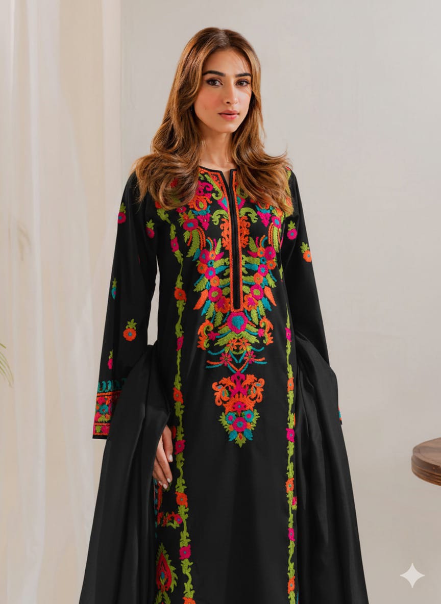 Ayzaa Black 3Pcs Embroidery