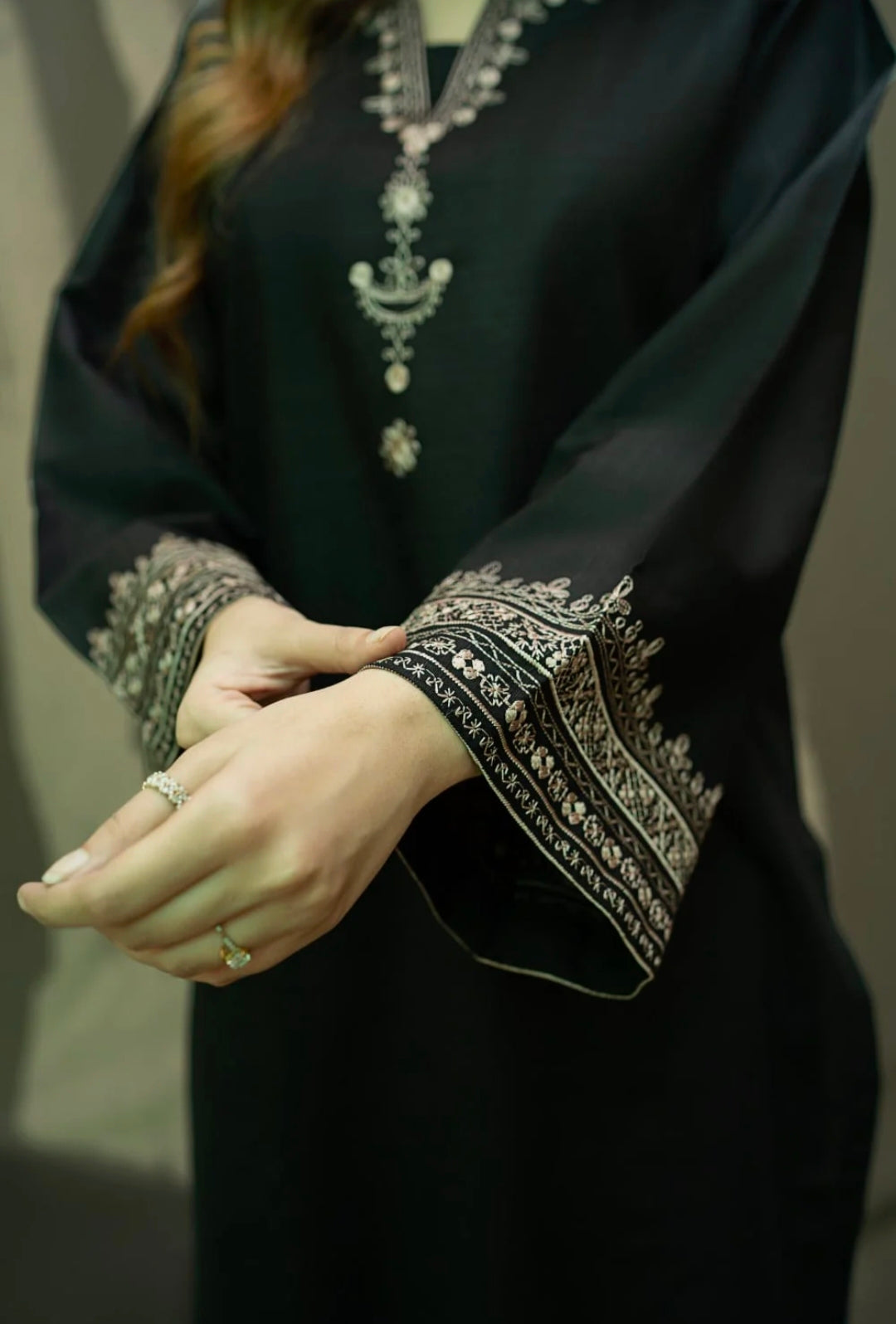 Black Stitched Lawn Embroidery