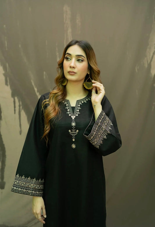 Black Stitched Lawn Embroidery