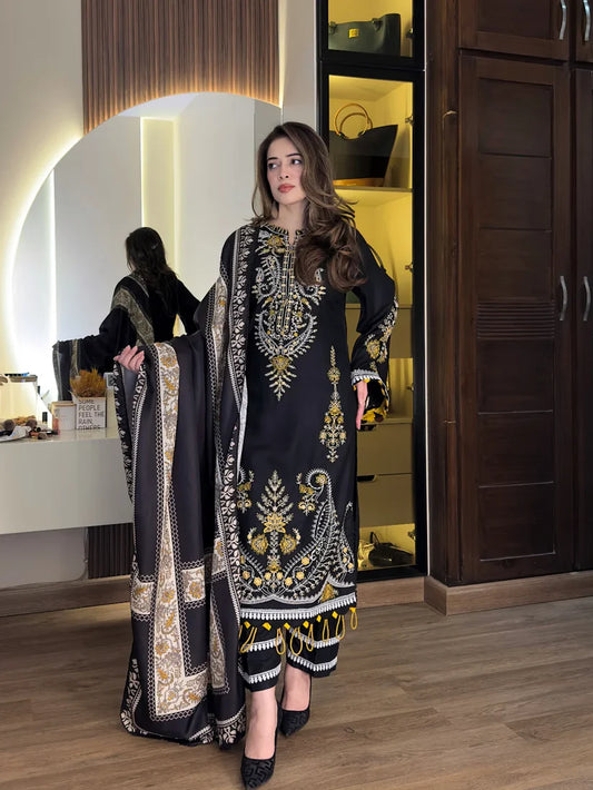 Black 3Pcs Embroidery