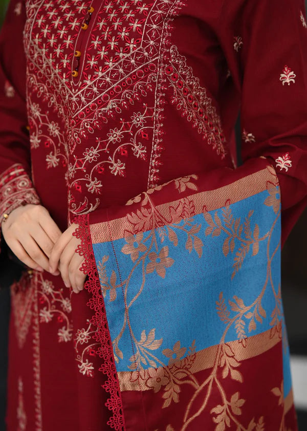 Mahroon 3Pcs Embroidery