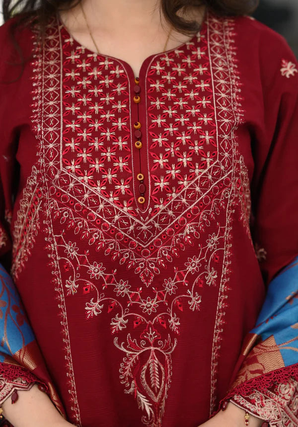 Mahroon 3Pcs Embroidery