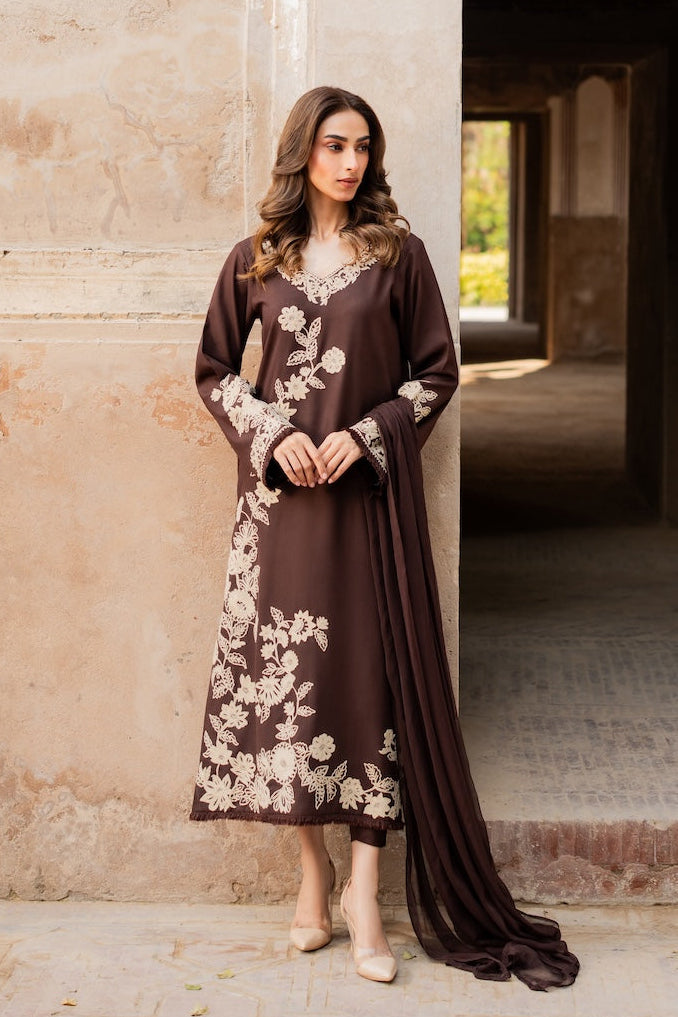 Brownish 3Pcs Embroidery
