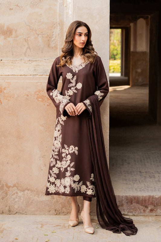 Brownish 3Pcs Embroidery