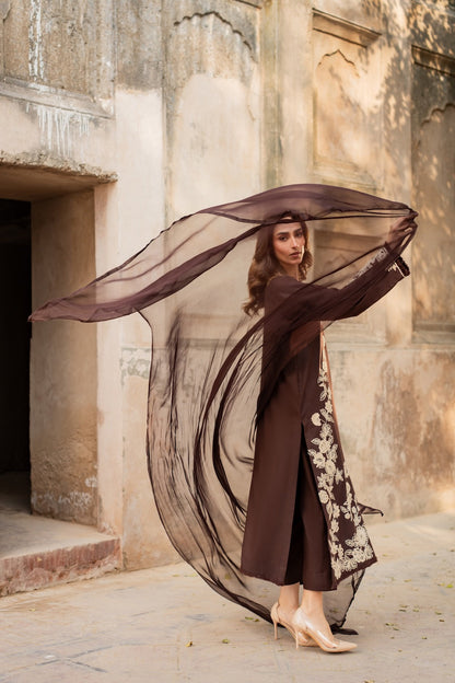 Brownish 3Pcs Embroidery