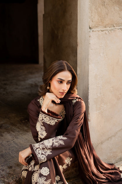 Brownish 3Pcs Embroidery