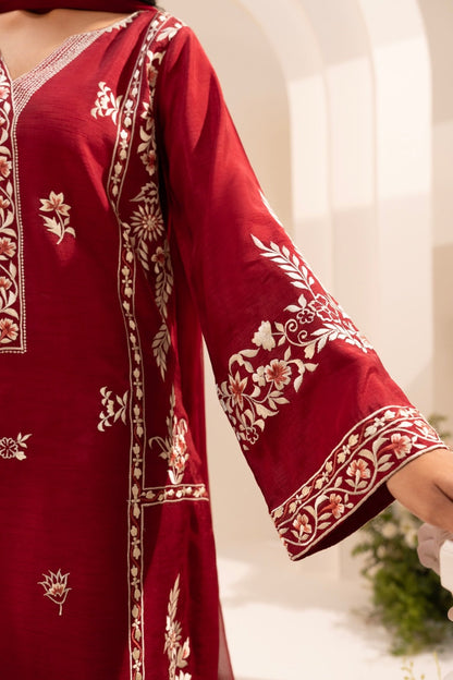 Red 3Pcs Embroidery