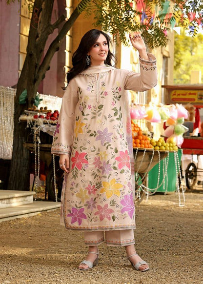 Aleesha Skin-3Piece Summer Lawn Suit-Multicolor Floral Print with Embroidered Detailing